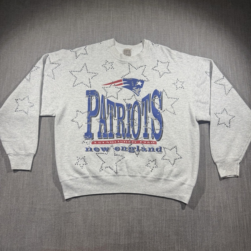 Vintage New England Patriots Sweatshirt Mens Large Gray NFL Furst Of A Kind 90s